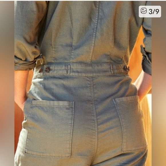 OUTERKNOWN Jumpsuit Women XS Green Long Sleeve NEW Organic Cotton Linen - Picture 2 of 4